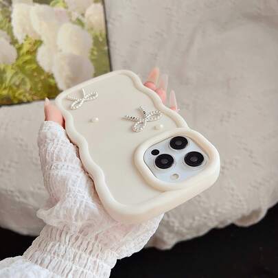 合金蝴蝶结元素新奇千禧多巴胺马卡龙大波浪手机壳，兼容 16/Note 11 4G/Galaxy A55/Note 30/Moto E30/Camon 20/Camon 20 Pro 4G/Spark 8C/Spark Go 2022/Smart 7、Smart 8，金属蝴蝶结珍珠装饰，防水防震防摔防刮，春季生日礼物，国际版，非国内版