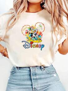 Disney Women's 2025 Mickey Mouse Graphic Cotton T-Shirt - Casual, Comfortable,   Tee