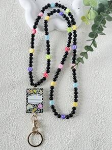 1件可爱设计亚克力笑脸混色珠子挂绳钥匙扣，带空白铅笔笔记本/作文簿，适合教师、学校、圣诞节礼物、包包配件、带证件夹的挂绳、汽车配件、包饰、车内挂件、朋友、姐妹 - 彩色 - 查看 13