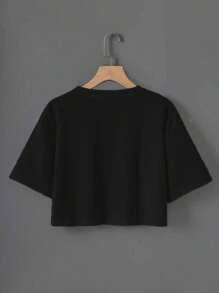 Cropped Women's T-Shirt With Alcoholics Don't Run Graphic Print, Casual Soft Short Sleeve Pure Cotton 220gsm T-Shirt