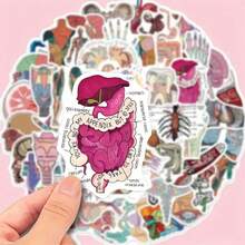 50pcs Vibrant Anatomy & Science Cartoon Stickers - Educational Vinyl Decals For Laptops, Water Bottles, Skateboards | Durable Self-Adhesive, Perfect For Students & Enthusiasts, Cool Stickers - Multicolor - View 3