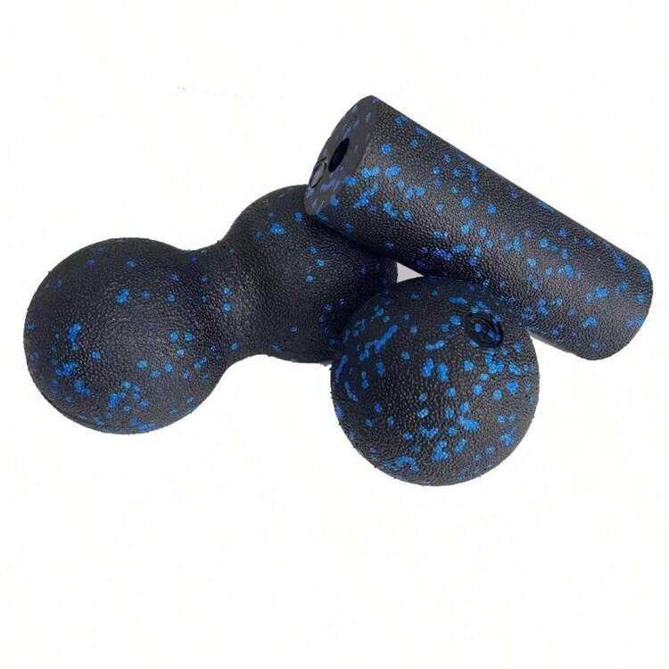3pcs Mini Yoga Foam Roller Set - Mini Foam Roller, Muscle Massage Roller, For Post-Workout Muscle Relief, Deep Tissue Relaxation And Tension Release, Mini Foam Roller + Peanut Ball + Trigger Point Massager, Black/Blue - Multicolor - View 8