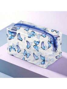 1 Peça Bolsa de Toucador de Viagem Transparente e À Prova d'Água, Necessaire de Maquiagem Reutilizável e Lavável, Estojo de Lápis, Conveniente para Armazenar Itens Essenciais de Viagem, Pequeno Presente Fofo Adequado para Aniversário, Casamento, Festa, Natal, Halloween, Ação de Graças, Carnaval, Formatura, Volta às Aulas, Materiais Escolares, Estojo de Lápis, Bolsa de Lápis, Mochila, Papelaria - borboleta azul - Visão 8