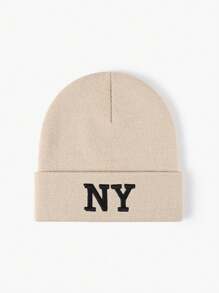 1 Peça Gorro de Malha Bordado NY, Boné Casual Ajustável com Proteção Solar para Outdoor, Adequado para Meninos e Meninas, Primavera/Outono, Viagem, Praia, Férias