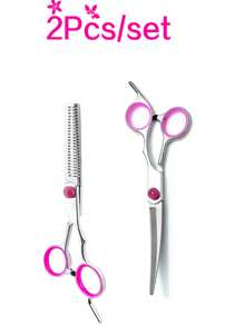 Professional Pet Grooming Scissors Set: Includes Stainless Steel Straight & Curved Scissors For Dog Hair/Fur Trimming, Rabbit Grooming Shears & Other Pet Styling Tools