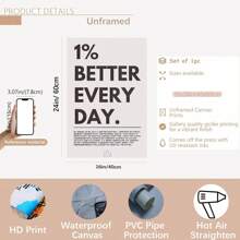 每天进步 1%”励志语录海报 - 20 盎司帆布墙面艺术，带有励志健身短语，木制框架，非常适合家庭、办公室或教室装饰，教室墙面艺术 | 现代字体 | 墨水印刷质量，励志墙面装饰