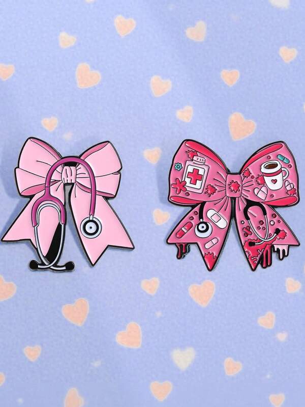 2pcs/1pc Sweet Medical Badge With Bow Stethoscope Brooch, Perfect Graduation Gift For Intern Doctors And Nurses, Cute Accessory For Healthcare Workers Office Accessories Shirts Jacket Jewelry Christmas Halloween Clothes Pin Funny Teacher Gifts Costume Accessories Bag Charms