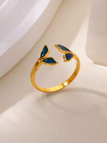 1 chiếc nhẫn hình cánh chim nhỏ giọt dầu màu xanh dương thời trang dành cho nữ, chất liệu thép không gỉ mạ vàng, có thể điều chỉnh kích thước, kiểu đuôi cá, trang sức cưới, quà tặng Giáng sinh. - Nhiều màu - Xem 6