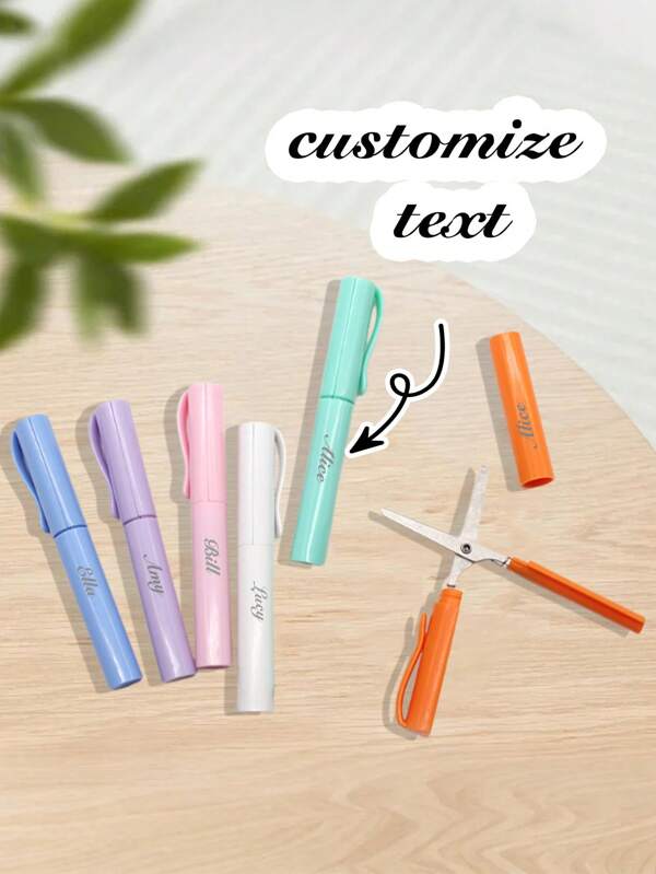 1 Piece Of Personalized Custom Scissors, Mini Folding Scissors Customized With Names, Text, Pen-Style Cap Scissors, Portable Creative Scissors, Creative Stationery Scissors, Portable Pocket Scissors, Office Supply Scissors, Customizable Text And Names, Suitable As Back-To-School Gifts, Advertising Gift Customization, Back To School.Suitable Gifts For The Back-To-School Season, Customized Awards For The New Semester.