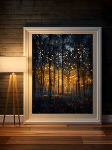 1幅魔法森林萤火虫艺术版画 - 植物墙画，风景帆布装饰画，艺术自然萤火虫装饰画，暗黑学院风版画，神秘夜空艺术作品和女巫主题房间装饰，复古艺术，自然帆布墙画和魔法家居装饰，秋季墙画，卧室装饰，客厅装饰，办公室装饰 - 彩色 - 查看 4