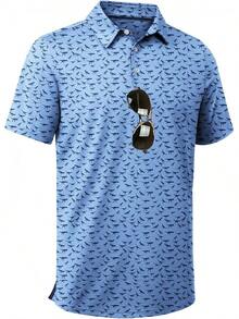Men's Golf Shirts Short Sleeve Moisture Wicking Performance Print Patterns Casual Collared Golf Polo Shirt For Men-2025 - 月藍恐龍 - 查看 1