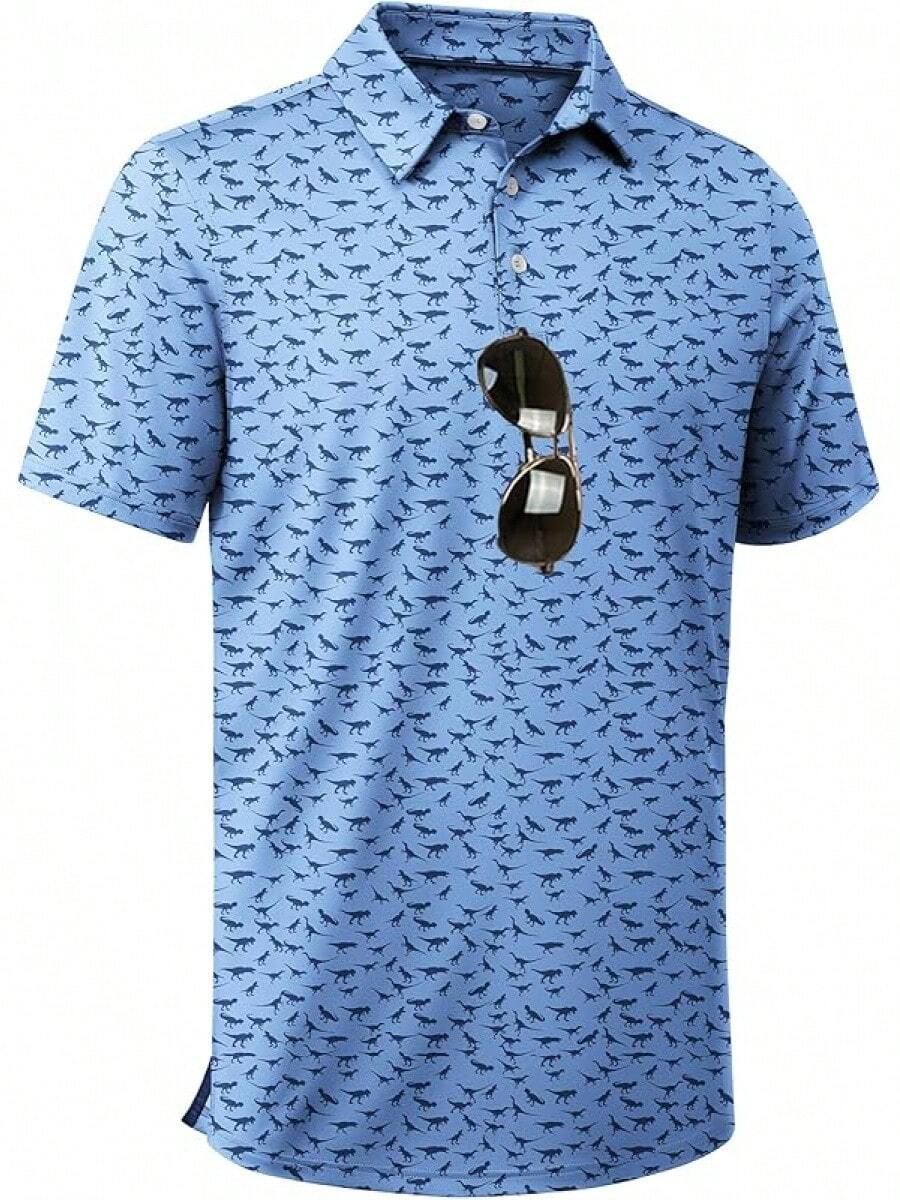 Men's Golf Shirts Short Sleeve Moisture Wicking Performance Print Patterns Casual Collared Golf Polo Shirt For Men-2025 - 月藍恐龍 - 查看 1