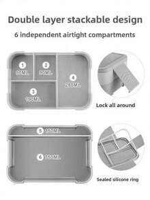 1pc 1550ml Lunch Box, Large Capacity Bento Box With 7 Compartments (Double-Layer Design), Lunch Food Container With Cutlery, Sauce Jar, Microwave & Dishwasher Friendly, Suitable For Adult Men And Women, School, Camping, Food Storage, Restaurants, Back To School Gifts, Kitchen, Christmas Gifts - Multicolor - View 3