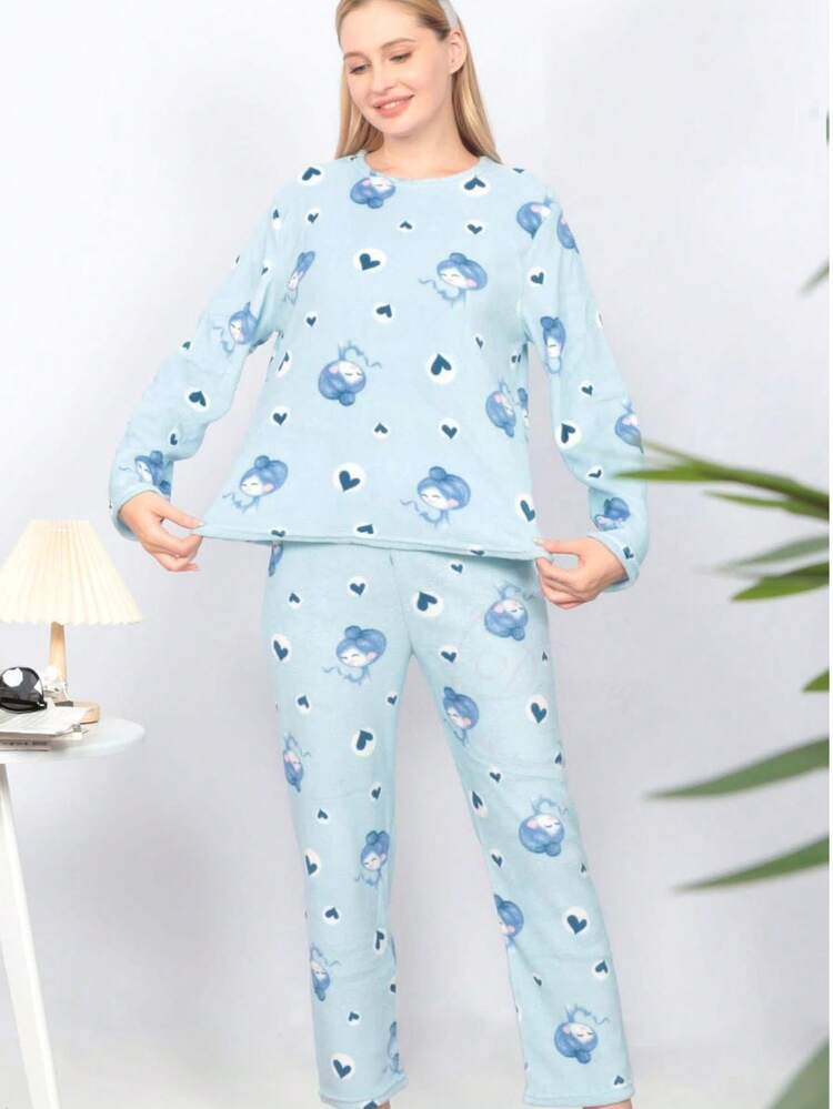 PIJAMA AFELPADA PARA DAMA CONJUNTO DE 2 PIEZAS PANTALON Y PLAYERA DE MANGA LARGA - Negro - Añade 2