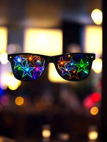 2pcs Heart-Shaped Diffraction Fireworks Party Glasses - 1*black Frame/all Gray/star+1*black Frame/all Gray/heart - View 7