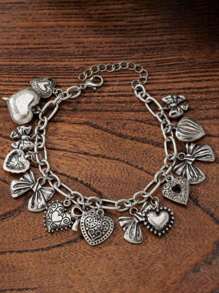 1 件复古蝴蝶结心形小盒多串饰手链，适合女士情人节