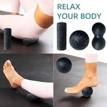 3pcs Mini Yoga Foam Roller Set - Mini Foam Roller, Muscle Massage Roller, For Post-Workout Muscle Relief, Deep Tissue Relaxation And Tension Release, Mini Foam Roller + Peanut Ball + Trigger Point Massager, Black/Blue - Multicolor - View 7