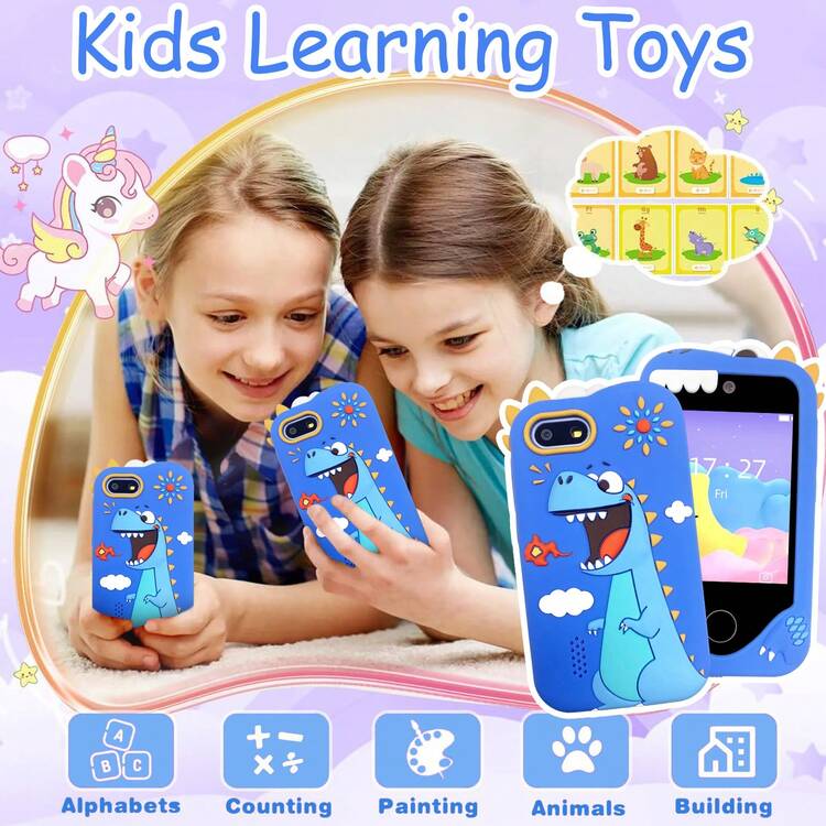 2025新款2.8英寸触摸屏儿童手机，双摄像头，内置学习游戏和音乐播放器，适合3-12岁男孩女孩的互动玩具，最佳圣诞节/生日礼物（含32GB SD卡） - 彩色 - 查看 3