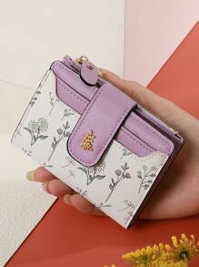 MADLEY 优雅花卉印花金属纽扣女士小钱包钱夹迷你钱包钱包秋季小钱包可爱钱包 - 黑色 - 查看 16