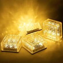 1/4/6 件太阳能方形冰砖灯，带自动传感器的嵌入式地面灯，LED 夜灯，适用于景观装饰、小路、楼梯、露台、花园 - 600mAh 暖光 - 升級款-冰磚燈 - 查看 14