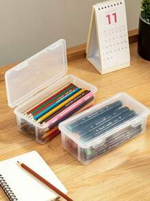 Desktop Ultra Large Capacity Transparent Storage Box, Colored Pen, Pencil Drawing Pen Holder, Student Stationery Box, Creative And Simple Pencil Box, Pen Box, Desktop Essential Storage Artifact
