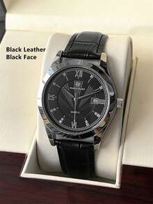 Pablo Raez 1pc Black Business High Quality Man Dress Watch Top Brand New AAA Superior Wristwatch For Man Stainless Steel IPS Silver Color Case Luxury Solid Steel Bracelet Gentleman Gorgeous Diamond Dial With Date Fashion Crystal Design 50M Waterproof Male Quartz Wristwatch