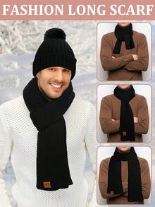 Halloween Decor Winter Beanie Hat Scarf Gloves Set, Fleece Lined Beanie Pom Long Scarf Neck Warmer Touchscreen Gloves Women Men - 黑色 - 查看 6