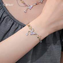1 Piece Colorful Crystal  Butterfly Titanium Steel Necklace Forest Style Super Fairy Sweet Exquisite Versatile Jewelry Suitable For Vacation Party Banquet And Other Occasions - 手鍊-彩色 - 查看 4