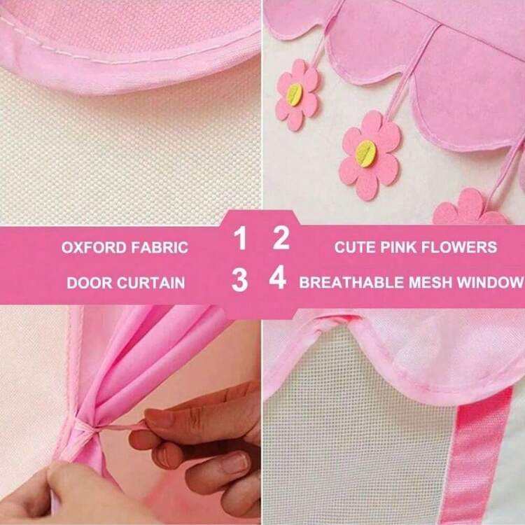 女孩弹出式游戏帐篷，粉色公主儿童游戏屋，适合室内外活动，是送给幼儿的理想生日、圣诞节和万圣节礼物，也可作为男孩女孩的卧室装饰，便携式球池，露营和花园玩具 - 彩色 - 查看 10