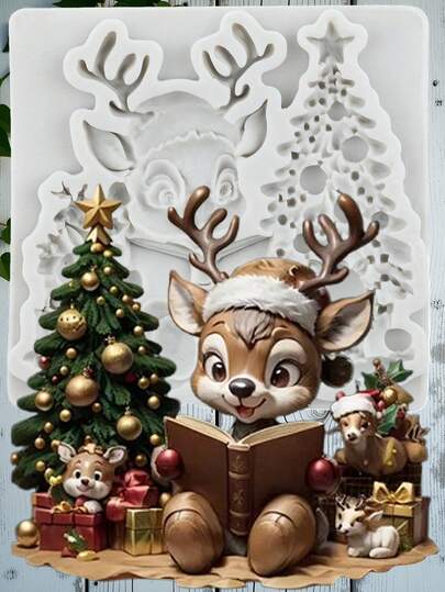 圣诞驯鹿硅胶模具 圣诞树翻糖模具 鹿礼品盒模具 圣诞主题蛋糕装饰 纸杯蛋糕装饰 糖果 软陶泥 圣诞装饰 圣诞睡衣 圣诞礼物 圣诞装饰