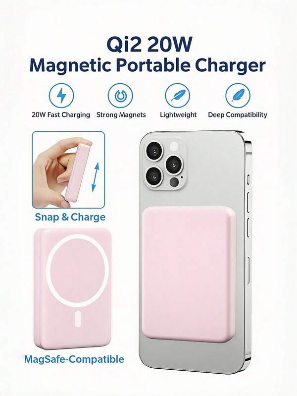 5000mAh Magnetic Wireless Power Bank – Ultra-Thin Portable Battery Pack With USB-C PD 20W Fast Charging And 15W MagSafe Wireless Charger, Pocket-Sized External Charger Compatible With IPhone 17/16/15/14/13/12 Pro And Max, Galaxy And Android Devices, Lightweight Travel Essential For Summer Vacation, Music Festivals, Outdoor Camping, Shopping, Daily Commuting And Emergency Backup, A Perfect Tech Gift For Friends, Family, Birthdays, Christmas And New Year