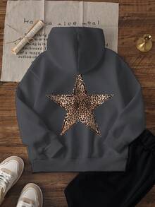 一件休闲豹纹星形印花保暖内衬卫衣，适合女孩和青少年女孩，是学生秋冬季必备单品，专为追逐梦想的女孩设计，长袖加厚款。 - 深灰色 - 查看 3