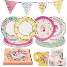 Floral Afternoon Tea Party Decorations For 16 Guests Disposable Tableware Set Pretty Paper Plates Napkins Teacups Bunting For Birthday Mother's Day  Shower Made By Talking Tables-0166 - 漿果(基於花卉上下文預測) - 查看 1