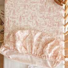 1pc 120*60cm Baby Crib Soft & Breathable Muslin Fitted Sheet With Rabbit Pattern - Multicolor - View 10