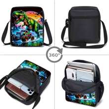 3pcs Dinosaur-Black/Green/Colours Themed Backpack Set With Lunch Box & Pencil Case&Storage Bag - Polyester, Lightweight, Fashionable Mixed Colors