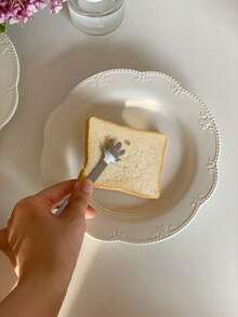 1/2pcs 复古法式ins风高端压花花边白色平盘 甜点盘 蛋糕盘 早餐盘 压花饼干边盘 - 白色 - 查看 3