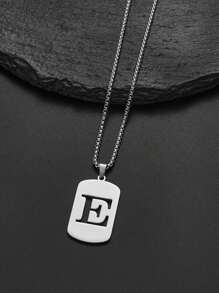 1 Peça Colar com Pingente de Etiqueta Geométrica de Aço Inoxidável com Letra em Inglês, Acessório de Moda para Homens, Adequado para Festa e Uso Diário