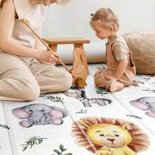 79x71 Foldable Baby Play Mat For Floor, Extra Large Tummy Time And Crawling Playmat, Thick Foam Play Mat For Baby, Reversible Portable Babies Floor Mats For Infant, Toddler - con sư tử - Xem 9