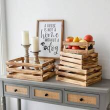 Large Wooden Crates Set Of 4 Decorative Storage Box With Handles, Rustic Torched Brown Farmhouse Wooden Crates For Display, Organizer Container Baskets Box For Kitchen, Pantry, Bedroom 18D110B4EF1BDABB0F22F-YTB