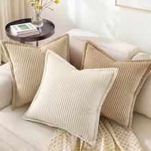 Velvet Decorative Throw Pillows Embroidered Decorative Throw Pillows Outdoor Decorative Throw PillowCorduroy Cream White Throw Pillow Covers 18x18 Set Of 2 Decorative Soft Striped Neutral Farmhouse Couch Pillow Covers With Broadside For Living Room Bed SofaBohemian Decorative Throw Pillows Customized Decorative Throw Pillows - Kem trắng - Xem 5