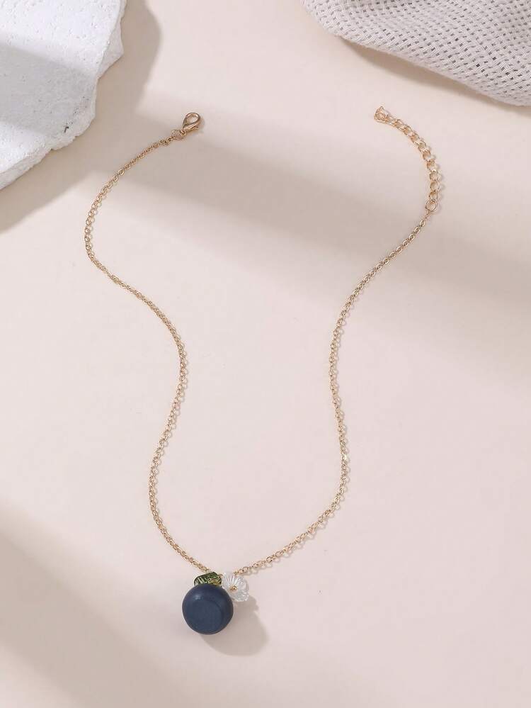 1/5pcs Fashionable Minimalist Fruit Strawberry, Lemon, Grape, Orange, Blueberry Pendant Necklace, Versatile Daily Accessory For Women - Multicolor - View 4