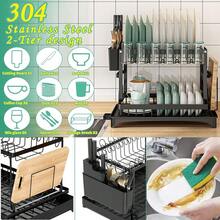 2 Tier Dish Drying Rack Anti Rust, Multifunctional, Space Saving, Easy Clean Design With Drainboard And Drip Line Perfect For Kitchen And Apartment Countertop Organization, Storage, And Accessories - Black - View 3