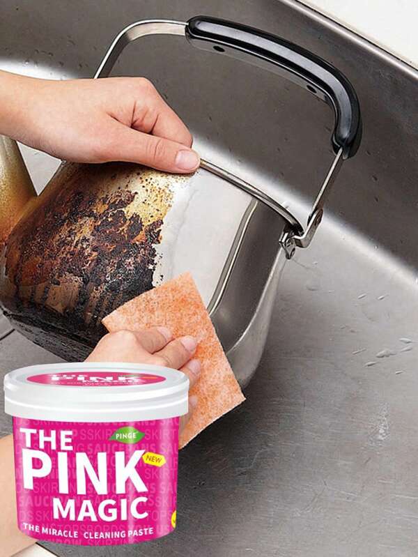 Pó de limpeza Magic Kitchen 500g, pasta de limpeza de aço inoxidável, desengordurante multiuso adequado para panelas, frigideiras, superfícies, limpeza profunda de coifas, fogões, torneiras e sujeira persistente, polidor de limpeza de fundo de panela de cozinha - tamanho recomendado de 500g