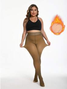 Thick Warm Pantyhose, Stylish Fake Skin Fleece Leggings, High Waisted Design, Women's Pantyhose And Stockings Winter - 咖透膚 - 查看 6