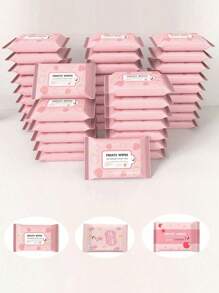 10/30/100pcs Wipes-10 Packs Portable Wet Wipes Disposable Cleansing Wipes, Kitchen Cleaning, Stain Cleaning,Suitable For Daily Household Cleaning Outdoor Travel Accessories,Halloween Christmas Gifts - Pink - View 10