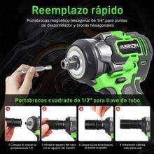Pistola Impacto Llave Inalámbrica 1/2 600 Nm 2 Pilas 2 En 1,autonomía prolongada,alta eficiencia,luz LED integrada, - Tipo de Enchufe B USA (110-127V) - Ver 5