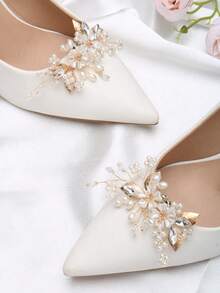 2pcs Detachable DIY Shoe Accessories, Artificial Crystal Moon & Flower Metal Decor, Elegant & Fashionable For Women Heels, Shoes, Pumps, Bridal Shoes, Date Shoes, Wedding Shoes - Gold - View 4