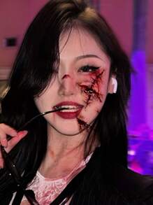 4 件红色万圣节疤痕临时纹身，疯狂妆容，万圣节服装，易于粘贴和去除，万圣节假纹身，适合男女各种身体部位，防水、防汗、不反光，非常逼真的万圣节必备品