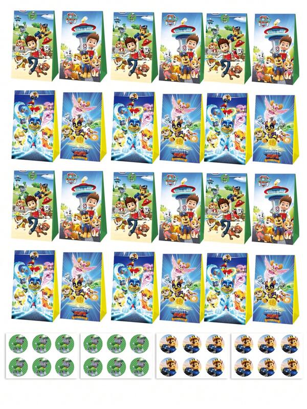 Paw Patrol 24Pcs/Set Paw Patrol New Theme Party Gift Bags, Birthday Party Decorations, Gift Packaging Bags, Paper Bags, Suitable For Birthday, Halloween, Christmas And New Year Party Supplies, Also A Perfect Choice For Thanksgiving