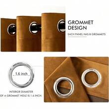 2 Panels Blackout Curtains Solid Soft Grommet Mustard Yellow Thermal Insulated Soundproof Room Darkening Curtains/Drapes/Panels Fall Living Room Bedroom 52 X 90 Inch - Golden Brown - View 2